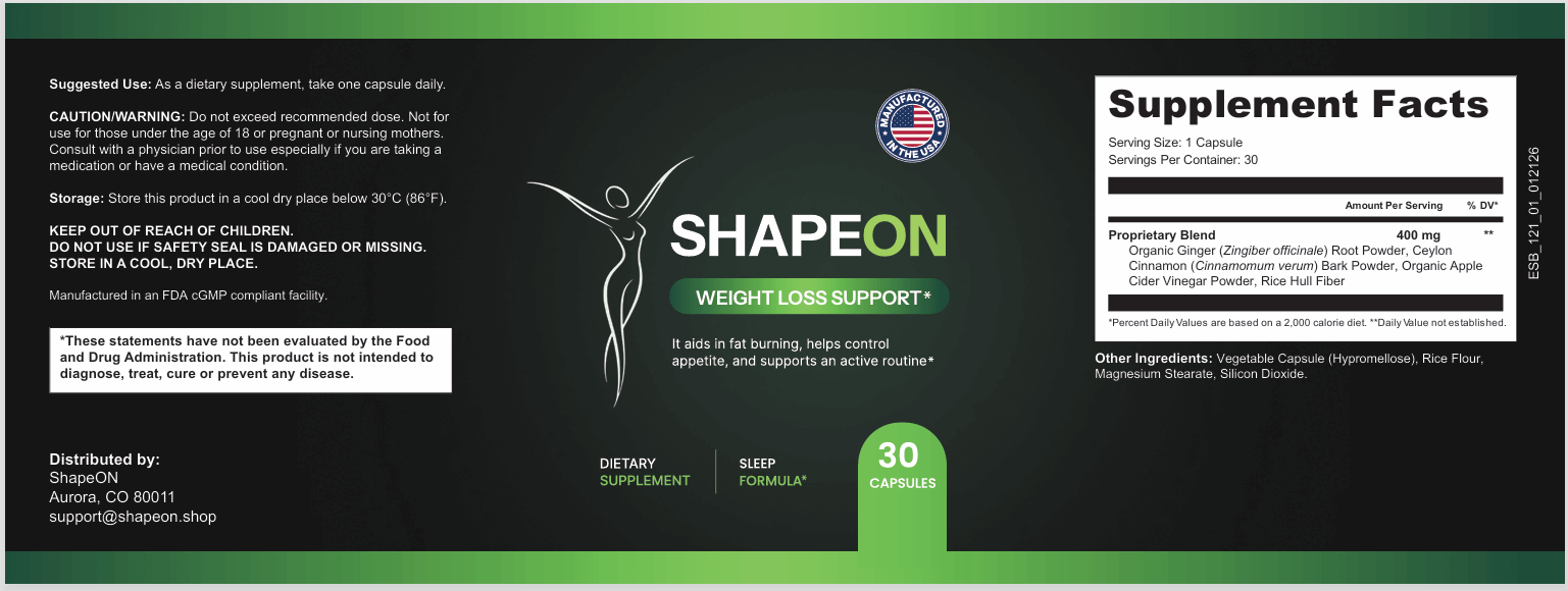 ShapeON Supplement Facts